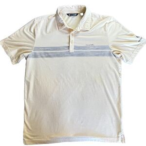 Travis Mathew Polo Shirt Mens Large Yellow Striped Performance Golf Stretch Lg